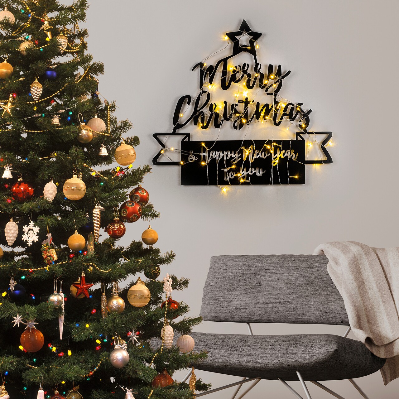 Decoratiune de luminoasa XMASBLACK-004, Tanelorn, 67x62 cm, metal, negru - imagine 7
